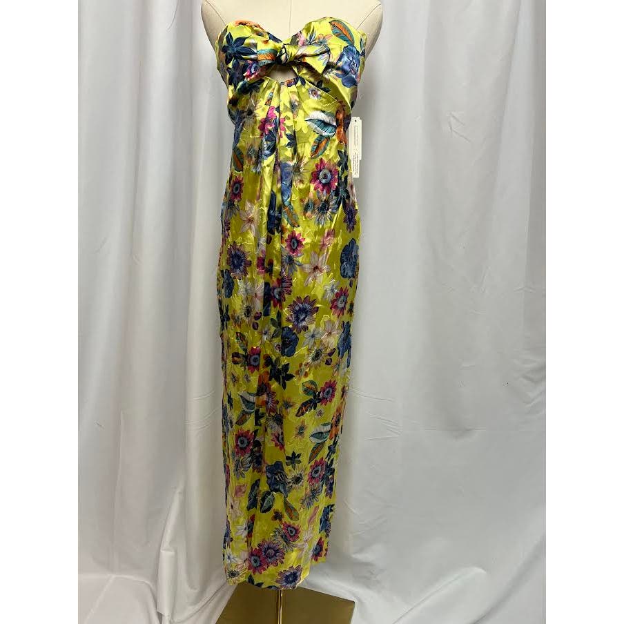 Nwt! Anthropologie Twist-Front Midi Dress Yellow Motif Size-Small